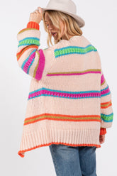 SAGE + FIG Women's Rainbow Striped Knit Cardigan - Stylish Open Front